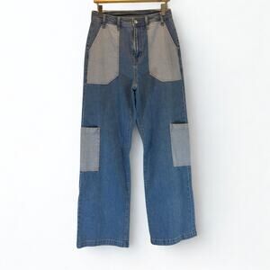 Women's Two-Tone High-Rise Cargo Wide-Leg Jeans